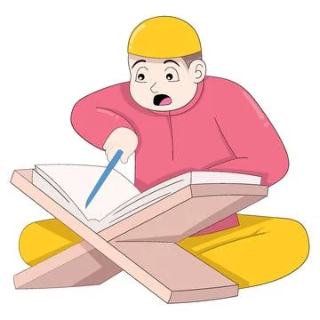 Islamic boy is sitting reading al quran the holy book of islam Stock-Illustration