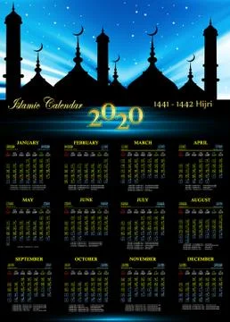 Islamic calendar 2020, 1441-1442 hijri Stock Illustration