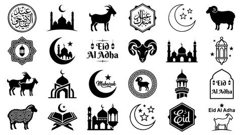 Islamic celebration icon set with associated religious observances Stock Illustration