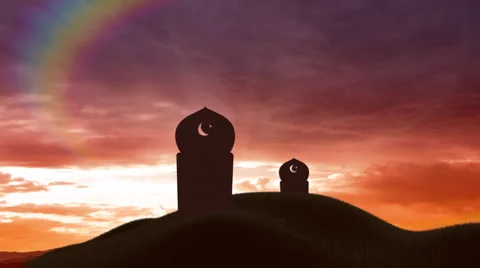 Islamic cemetery at sunset Stock Footage 3372543