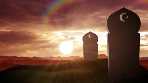 Islamic cemetery at sunset Stock Footage 3373885