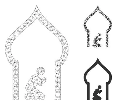 Islamic Church Vector Mesh Wire Frame Model and Triangle Mosaic Icon Stock Illustration