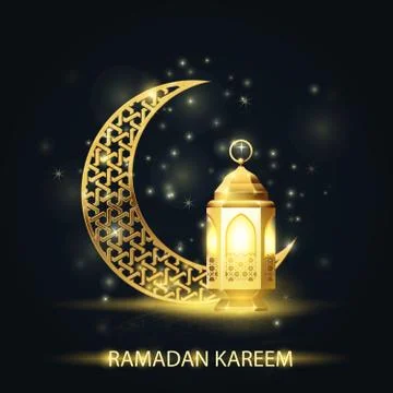 Islamic crescent and lantern covered with arabic pattern - Ramadan Kareem gre Stock Illustration