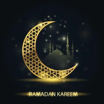 Islamic crescent and silhouette of mosque - Ramadan Kareem greeting card Stock-Illustration
