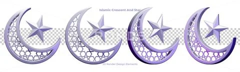 Islamic Crescent And Star 3D Design Elements Modello PSD