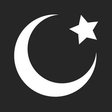 Islamic Crescent Moon and Five Pointed Star Vector - White Symbol on Black .. Stock Illustration