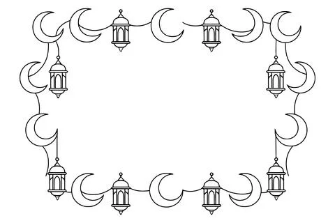 Islamic crescent moon and lanterns decorative border frame design Stock Illustration