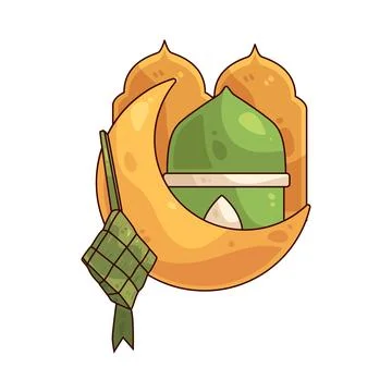 Islamic crescent moon and mosque illustration 库存插图