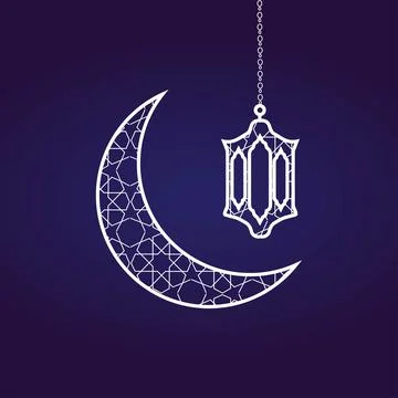 Islamic Crescent Moon with Hanging Lantern ornament Stock Illustration