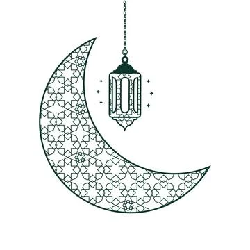 Islamic Crescent Moon with Hanging Lantern ornament Stock Illustration