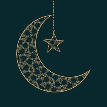 Islamic Crescent Moon with Hanging Lantern ornament Stock Illustration