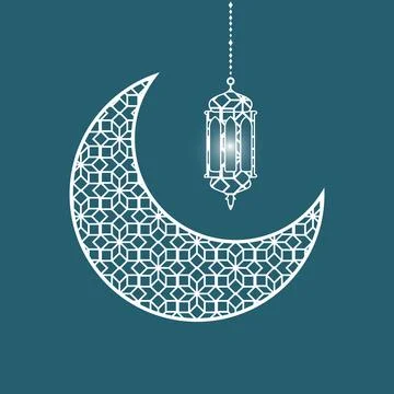 Islamic Crescent Moon with Hanging Lantern ornament Stock Illustration