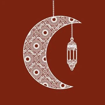 Islamic Crescent Moon with Hanging Lantern ornament Stock Illustration