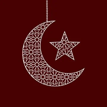 Islamic Crescent Moon with Hanging Lantern ornament Stock Illustration