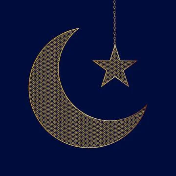Islamic Crescent Moon with Hanging Lantern ornament Stock Illustration