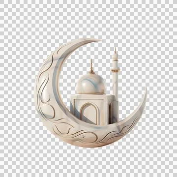 Islamic crescent moon with mosque architecture for ramadan and religious Stock Illustration