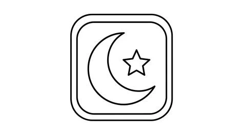 Islamic crescent moon with star inside square frame icon vector outline ill.. Stock Illustration