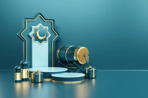 Islamic decoration background with lantern and crescent moon luxury style, .. Stock Illustration