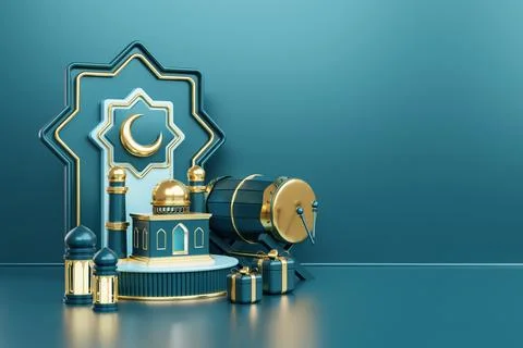 Islamic decoration background with lantern and crescent moon luxury style, .. Stock Illustration