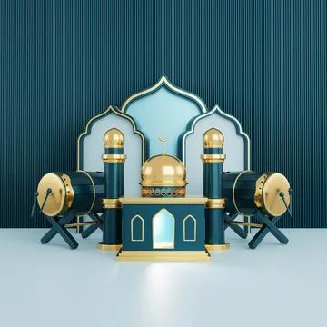 Islamic decoration background with lantern and crescent moon luxury style, .. Stock Illustration