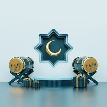 Islamic decoration background with lantern and crescent moon luxury style, .. Stock Illustration