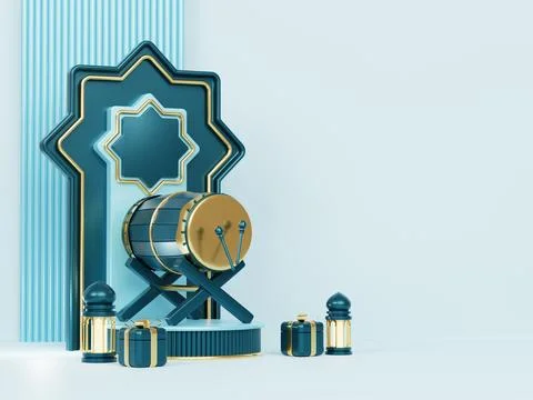 Islamic decoration background with lantern and crescent moon luxury style, .. Stock Illustration