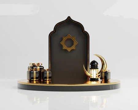 Islamic decoration background with lantern and crescent moon luxury style, .. Stock Illustration