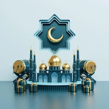 Islamic decoration background with lantern and crescent moon luxury style, .. Stock Illustration