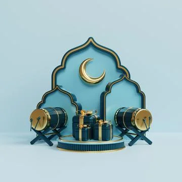 Islamic decoration background with lantern and crescent moon luxury style, .. Stock Illustration
