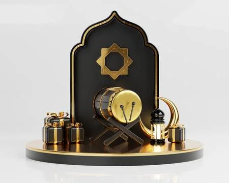 Islamic decoration background with lantern and crescent moon luxury style, .. Stock Illustration