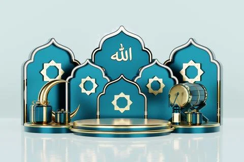 Islamic decoration background with lantern and crescent moon luxury style, .. Stock Illustration