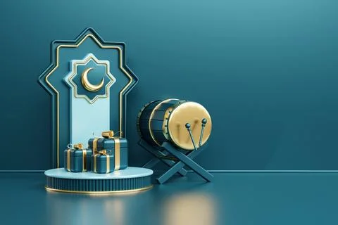 Islamic decoration background with lantern and crescent moon luxury style, .. Stock Illustration