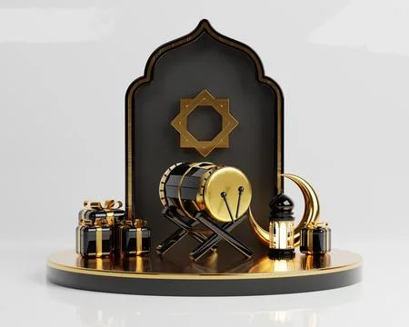 Islamic decoration background with lantern and crescent moon luxury style, .. Stock Illustration