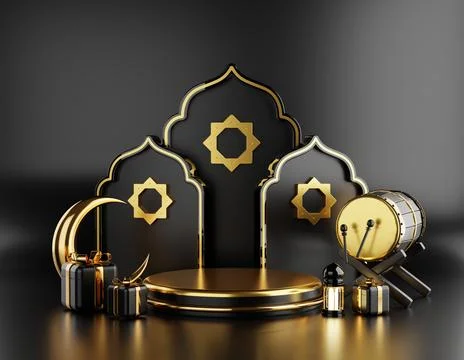 Islamic decoration background with lantern and crescent moon luxury style, .. Stock Illustration