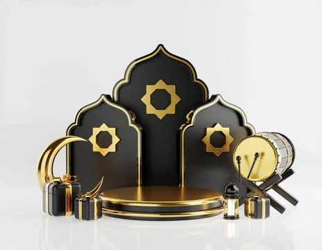 Islamic decoration background with lantern and crescent moon luxury style, .. Stock Illustration