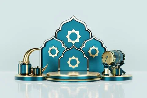 Islamic decoration background with lantern and crescent moon luxury style, .. Stock Illustration