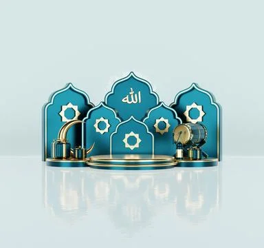 Islamic decoration background with lantern and crescent moon luxury style, .. Stock Illustration