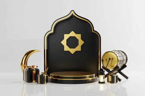 Islamic decoration background with lantern and crescent moon luxury style, .. Stock Illustration