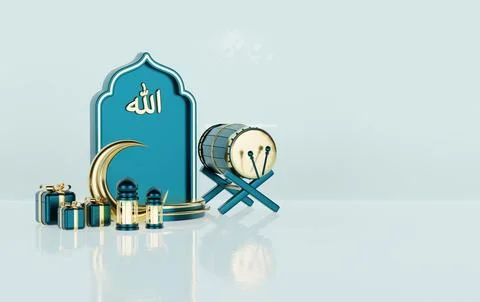 Islamic decoration background with lantern and crescent moon luxury style, .. Stock Illustration