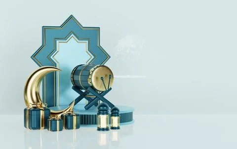 Islamic decoration background with lantern and crescent moon luxury style, .. Stock Illustration