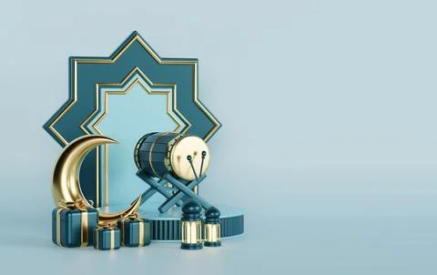 Islamic decoration background with lantern and crescent moon luxury style, .. Stock Illustration