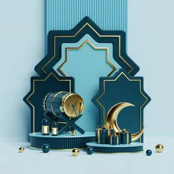 Islamic decoration background with lantern and crescent moon luxury style, .. Stock Illustration