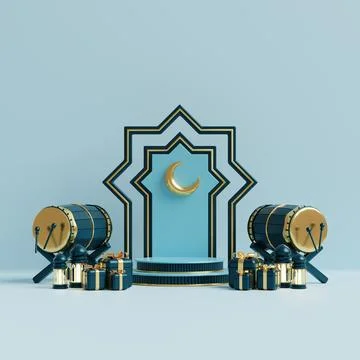Islamic decoration background with lantern and crescent moon luxury style, .. Stock Illustration