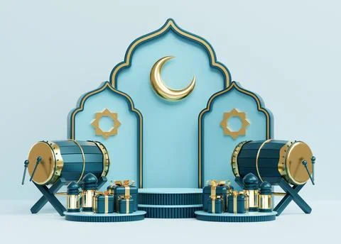 Islamic decoration background with lantern and crescent moon luxury style, .. Stock Illustration