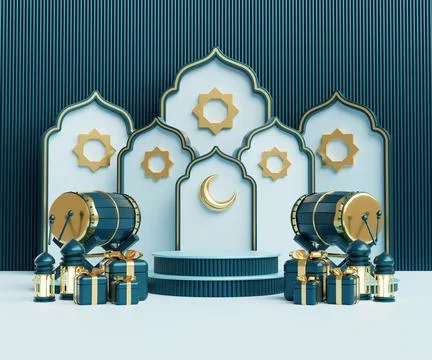 Islamic decoration background with lantern and crescent moon luxury style, .. Stock Illustration