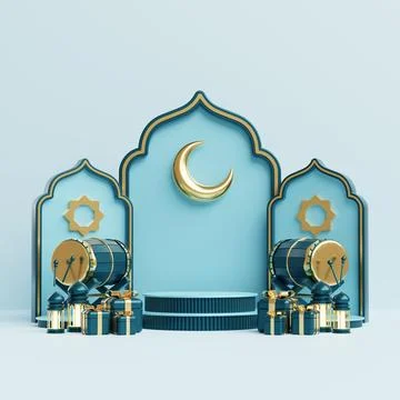Islamic decoration background with lantern and crescent moon luxury style, .. Stock Illustration