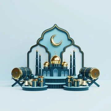 Islamic decoration background with lantern and crescent moon luxury style, .. Stock Illustration