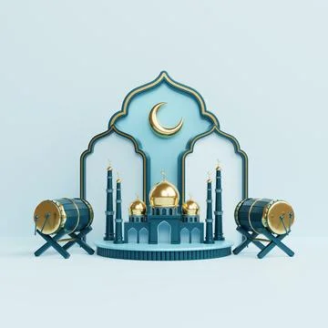 Islamic decoration background with lantern and crescent moon luxury style, .. Stock Illustration