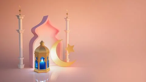 Islamic decoration background for Ramadan with lantern and mosque 3D rendering Stock Illustration