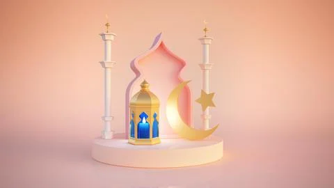 Islamic decoration background for Ramadan with lantern and mosque 3d rendering Stock Illustration